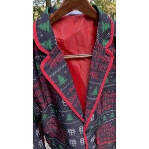 Merry Christmas Ugly Coat Jacket Blazer Print Trees Holiday Time Mens M 38-40